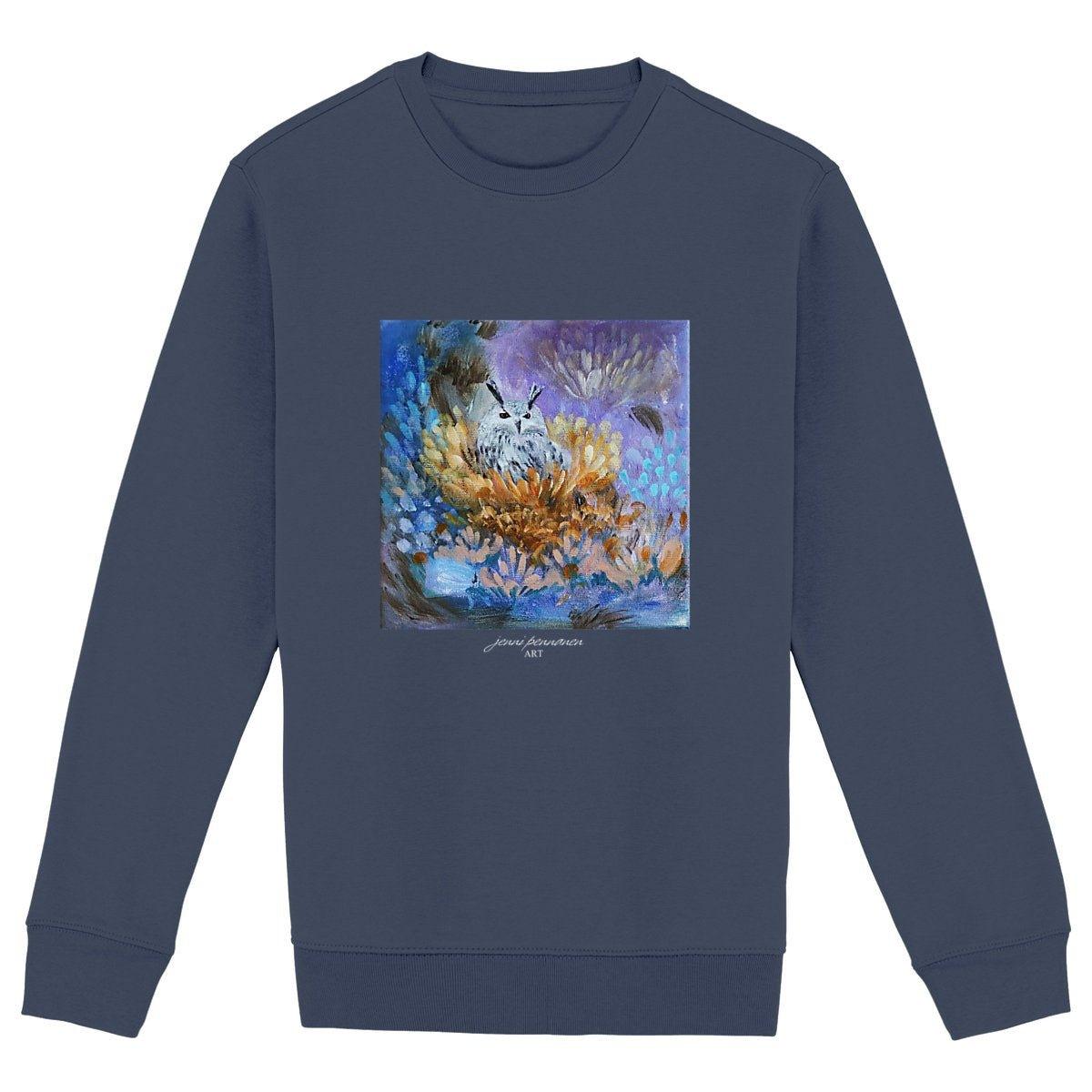 Painotuote-Ekologinen collegepaita pöllö-aiheella - Jenni Pennanen Art