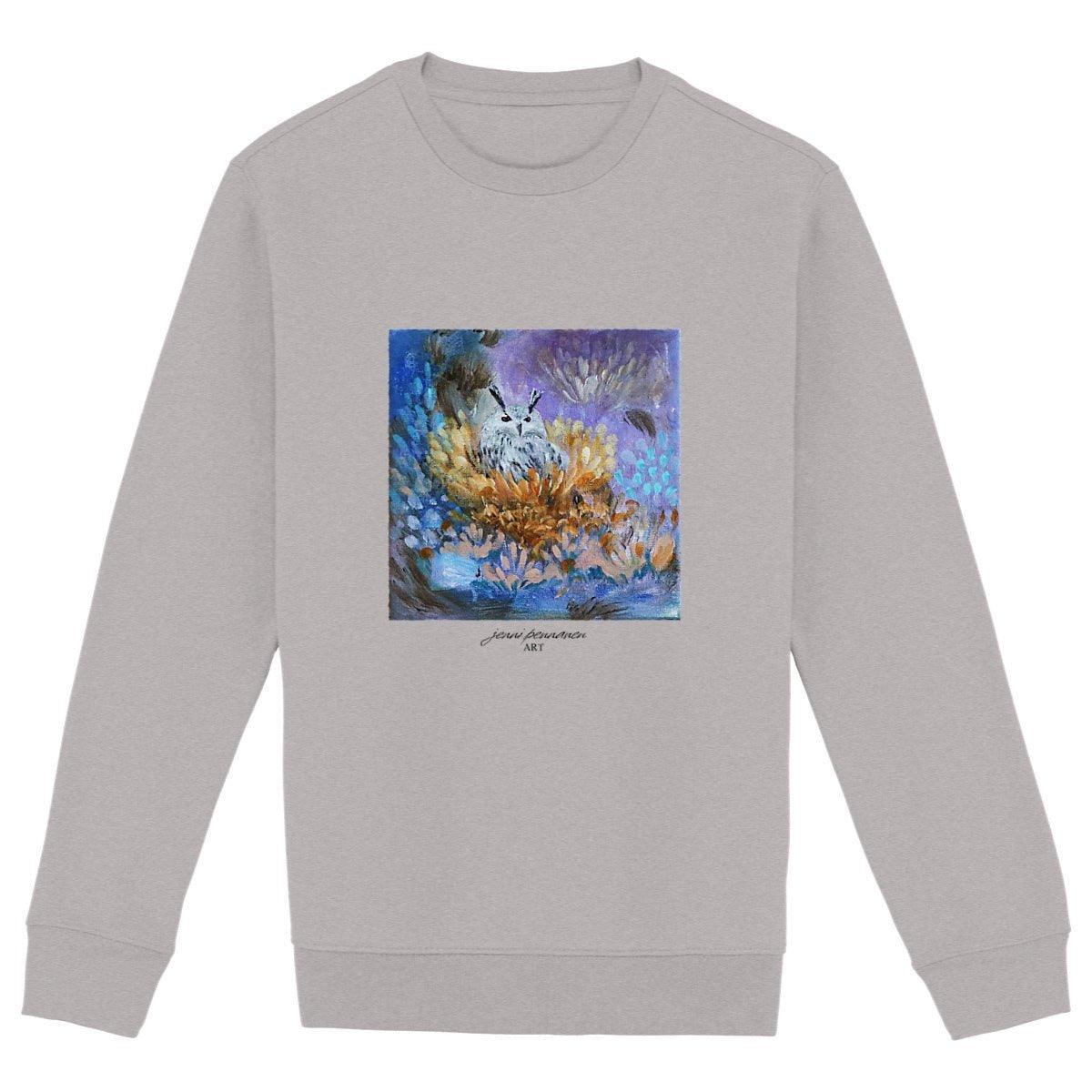 Painotuote-Ekologinen collegepaita pöllö-aiheella - Jenni Pennanen Art