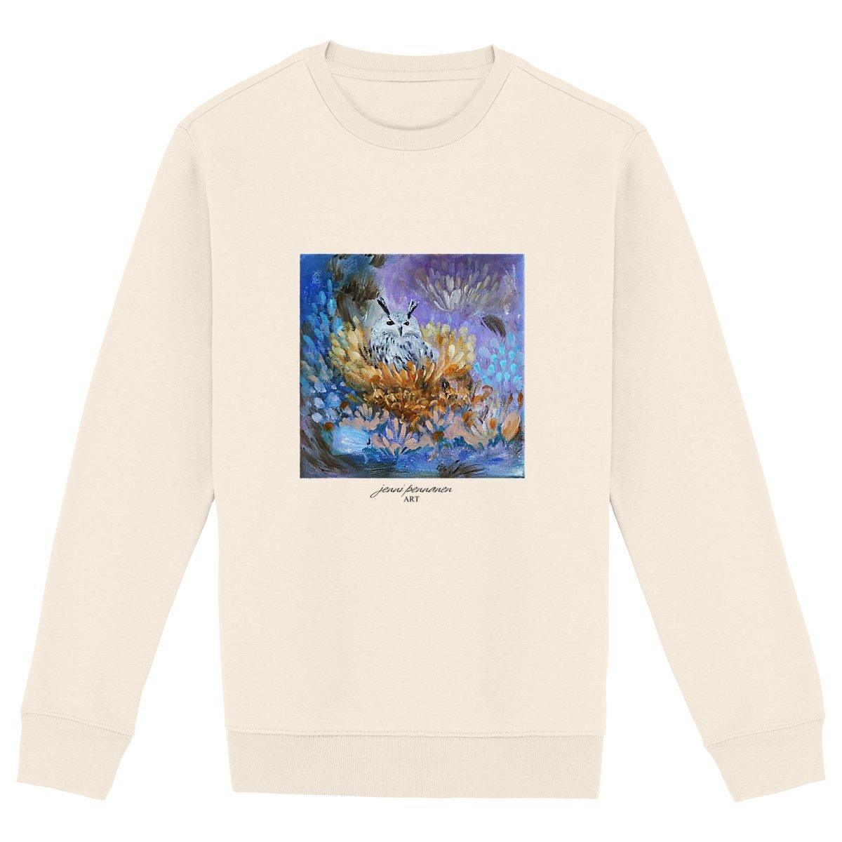 Painotuote-Ekologinen collegepaita pöllö-aiheella - Jenni Pennanen Art