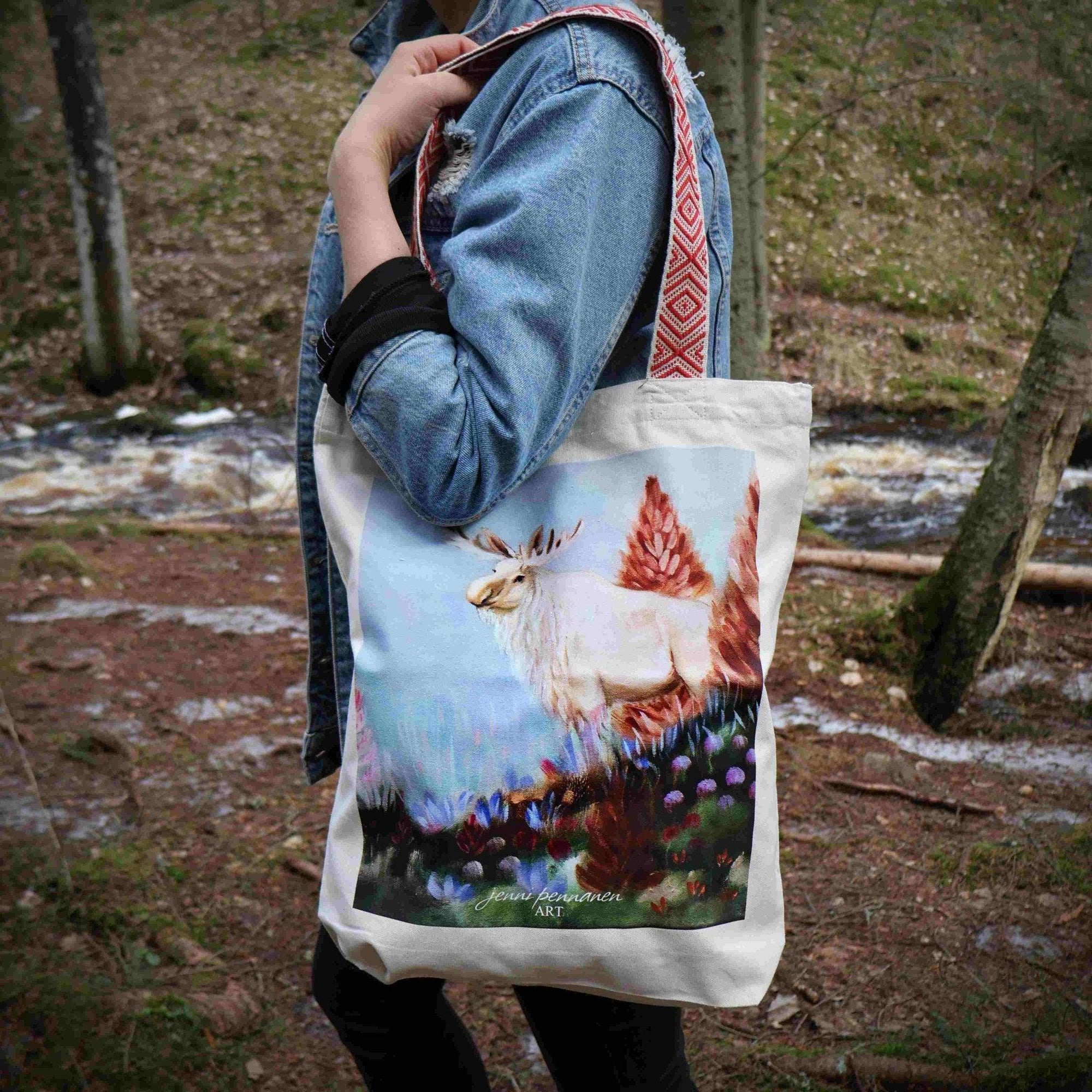 Premium Plus-Ekologinen puuvillakassi "Mielimetsäni" -taidepainatuksella - Jenni Pennanen Art