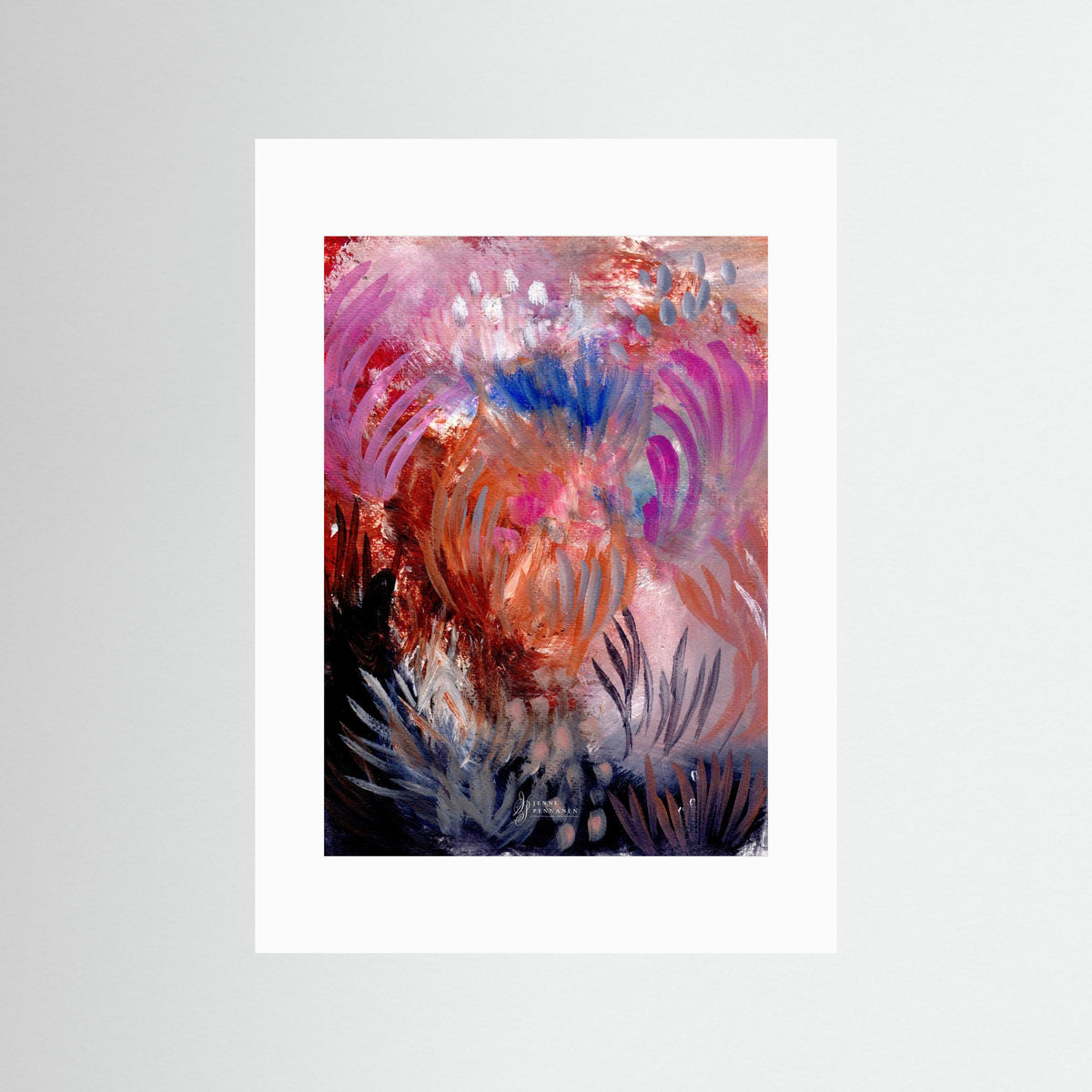 Fiery Field – Fine Art -taidejuliste, abstrakti niittyaihe, Jenni Pennanen Art