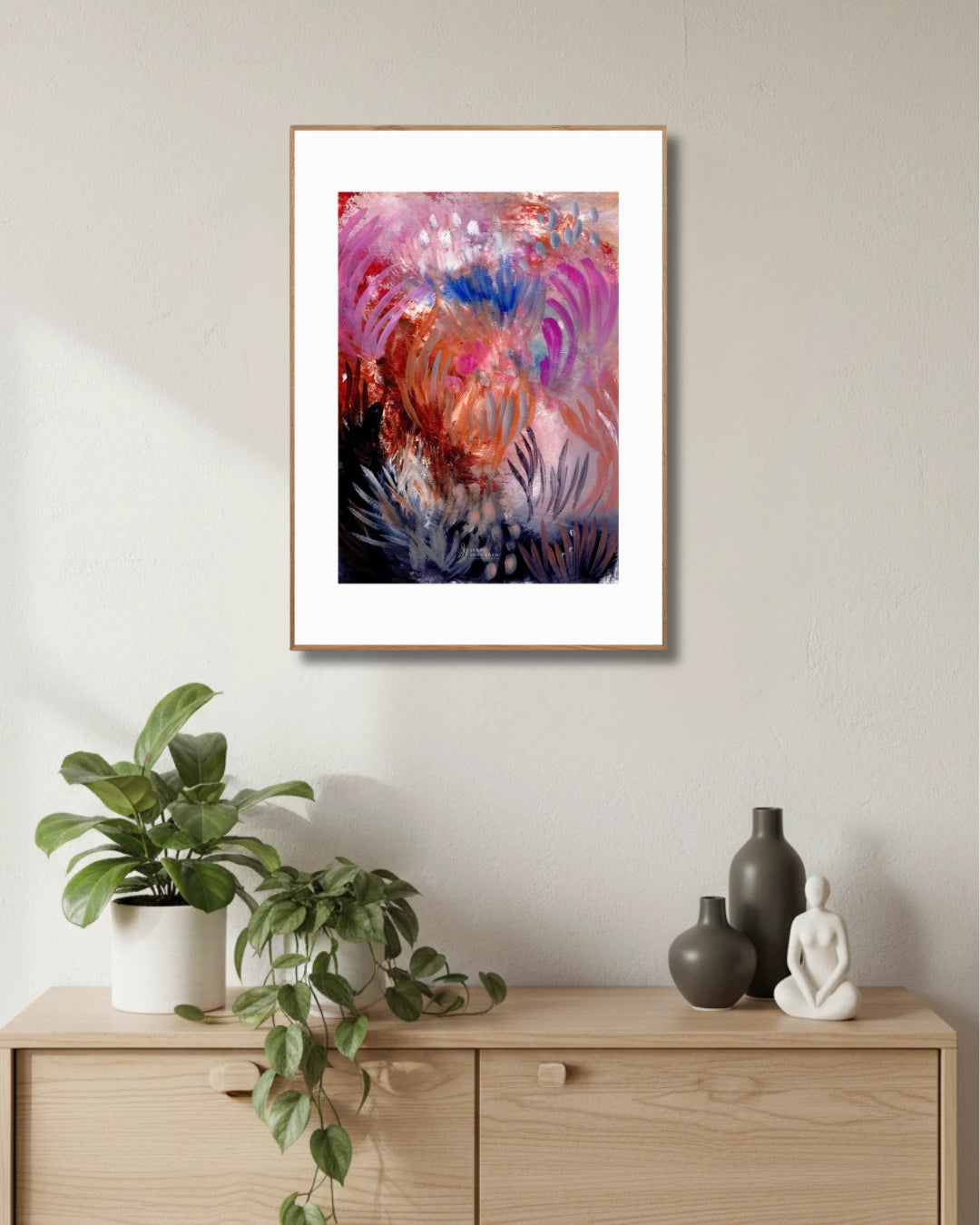 Fiery Field – Fine Art -taidejuliste, abstrakti niittyaihe, Jenni Pennanen Art