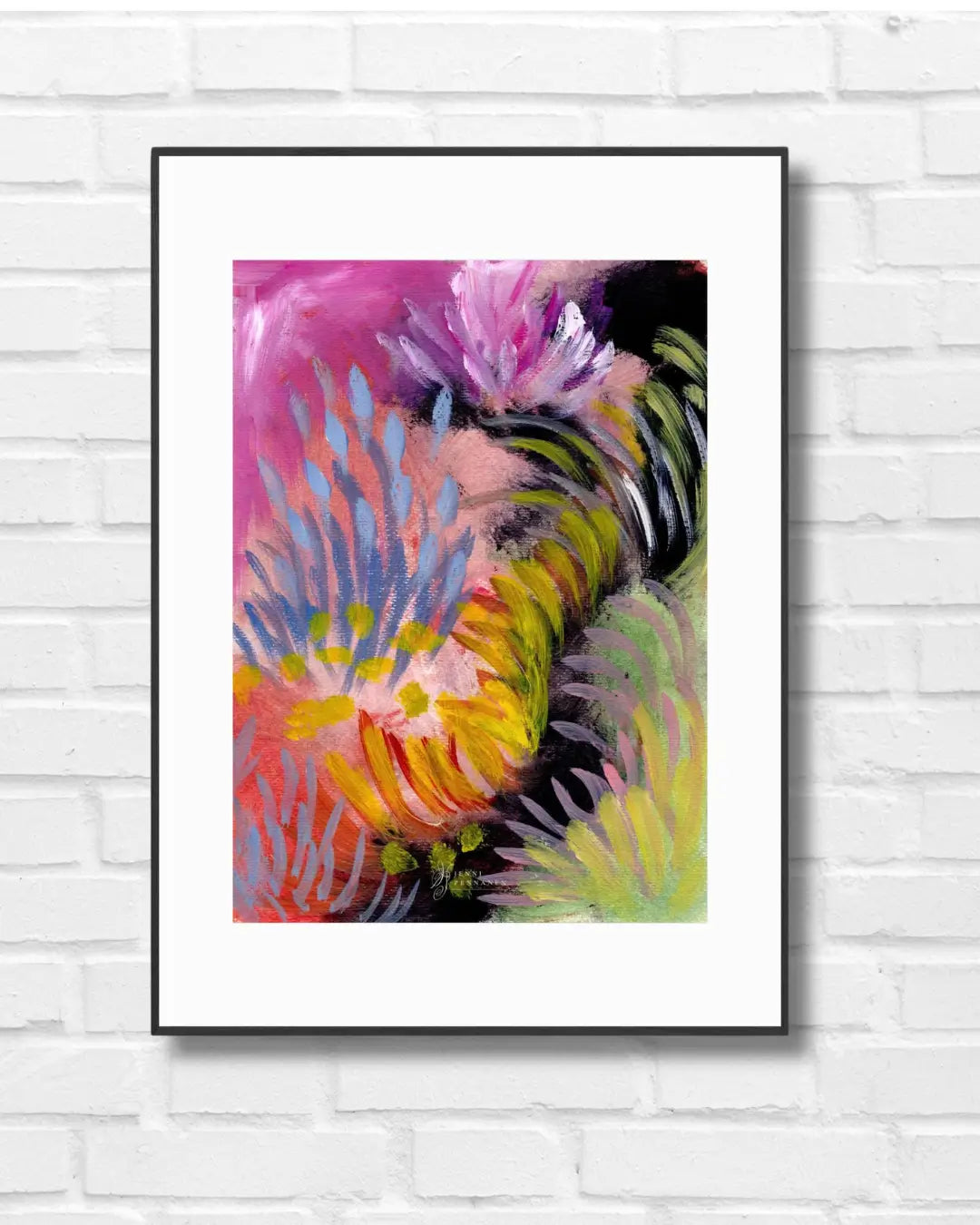 River Field – Fine Art -taidejuliste, abstrakti niittyaihe joenvarresta, Jenni Pennanen Art