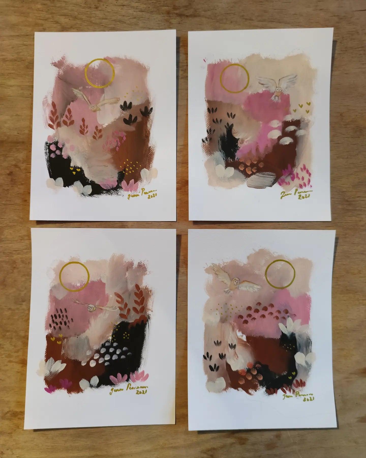 Pöllö aiheet 4kpl-sarja - Jenni Pennanen Art