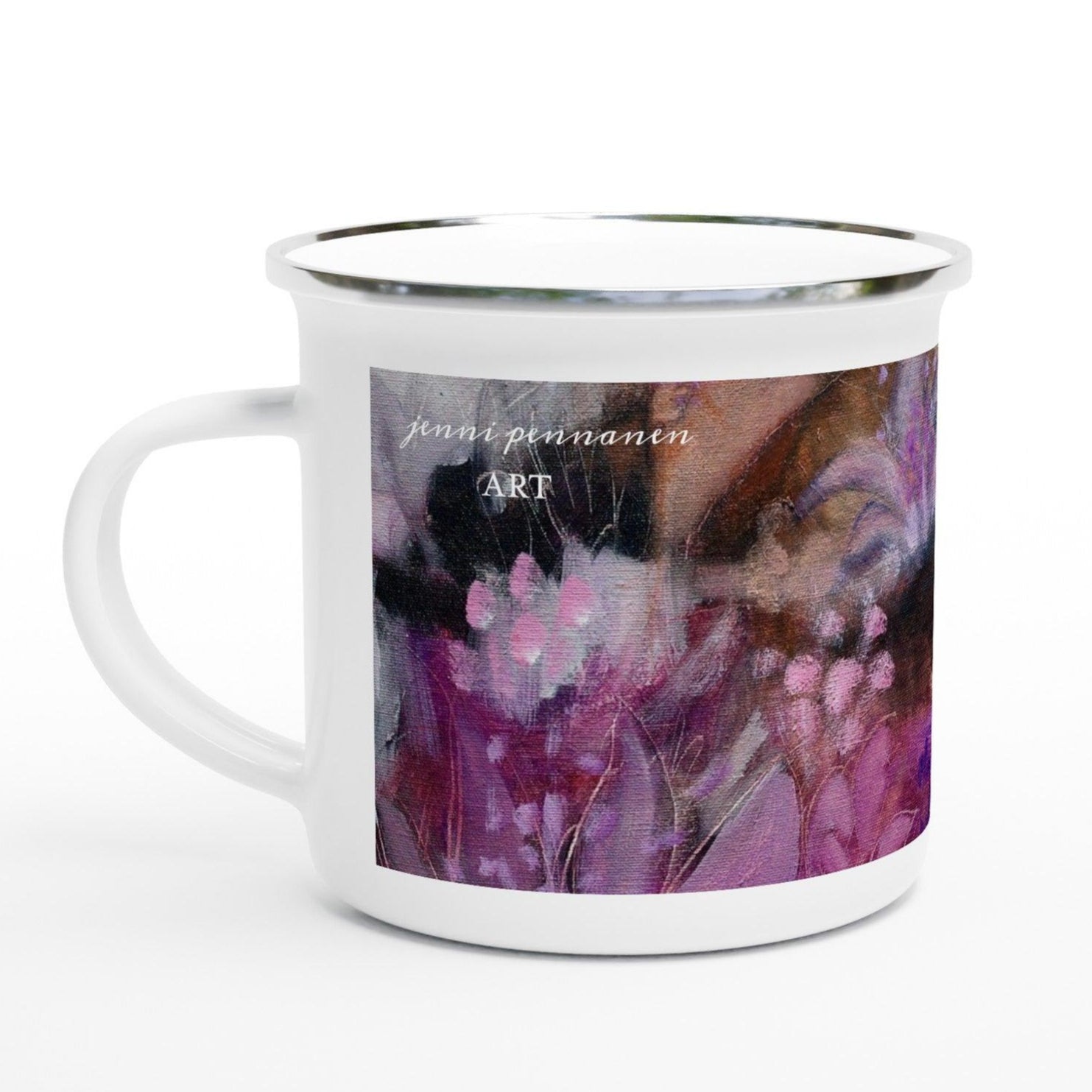 Tiger and floral -enamel mug - Jenni Pennanen Art