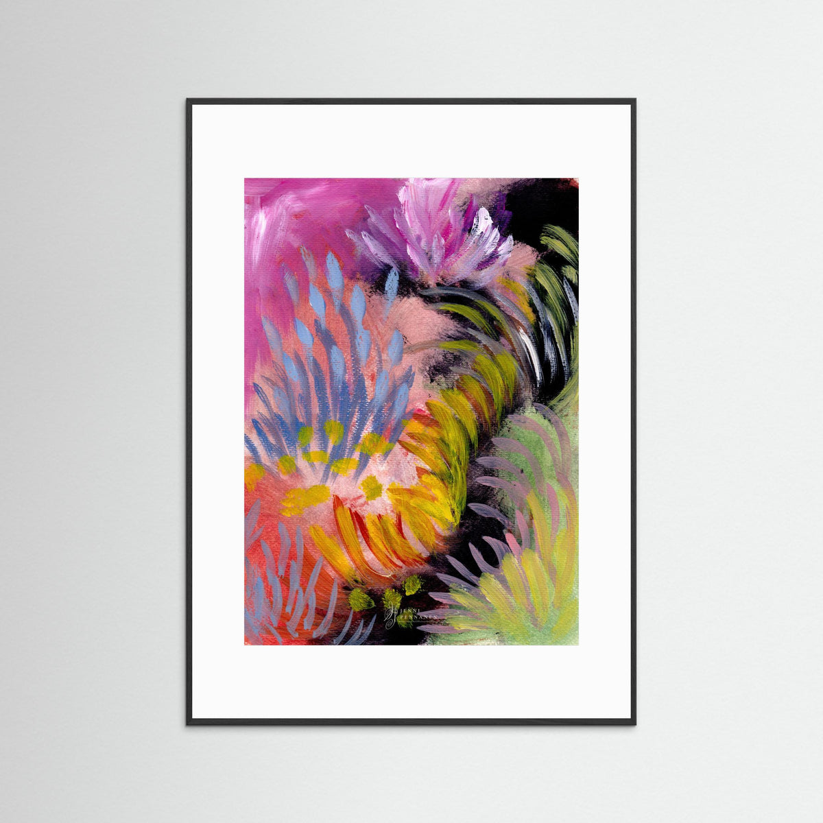 River Field – Fine Art -taidejuliste, abstrakti niittyaihe joenvarresta, Jenni Pennanen Art