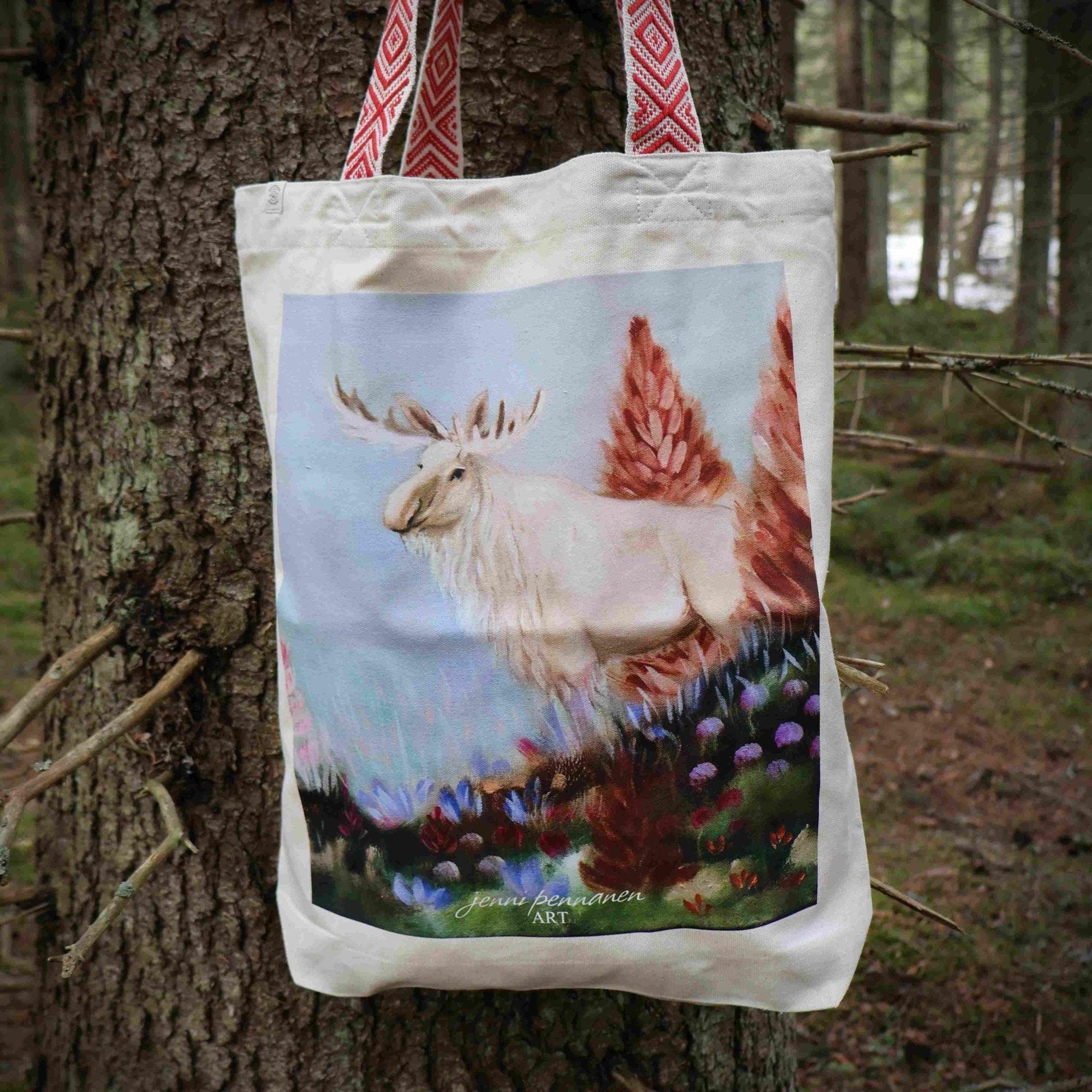 Premium Plus-Ekologinen puuvillakassi "Mielimetsäni" -taidepainatuksella - Jenni Pennanen Art