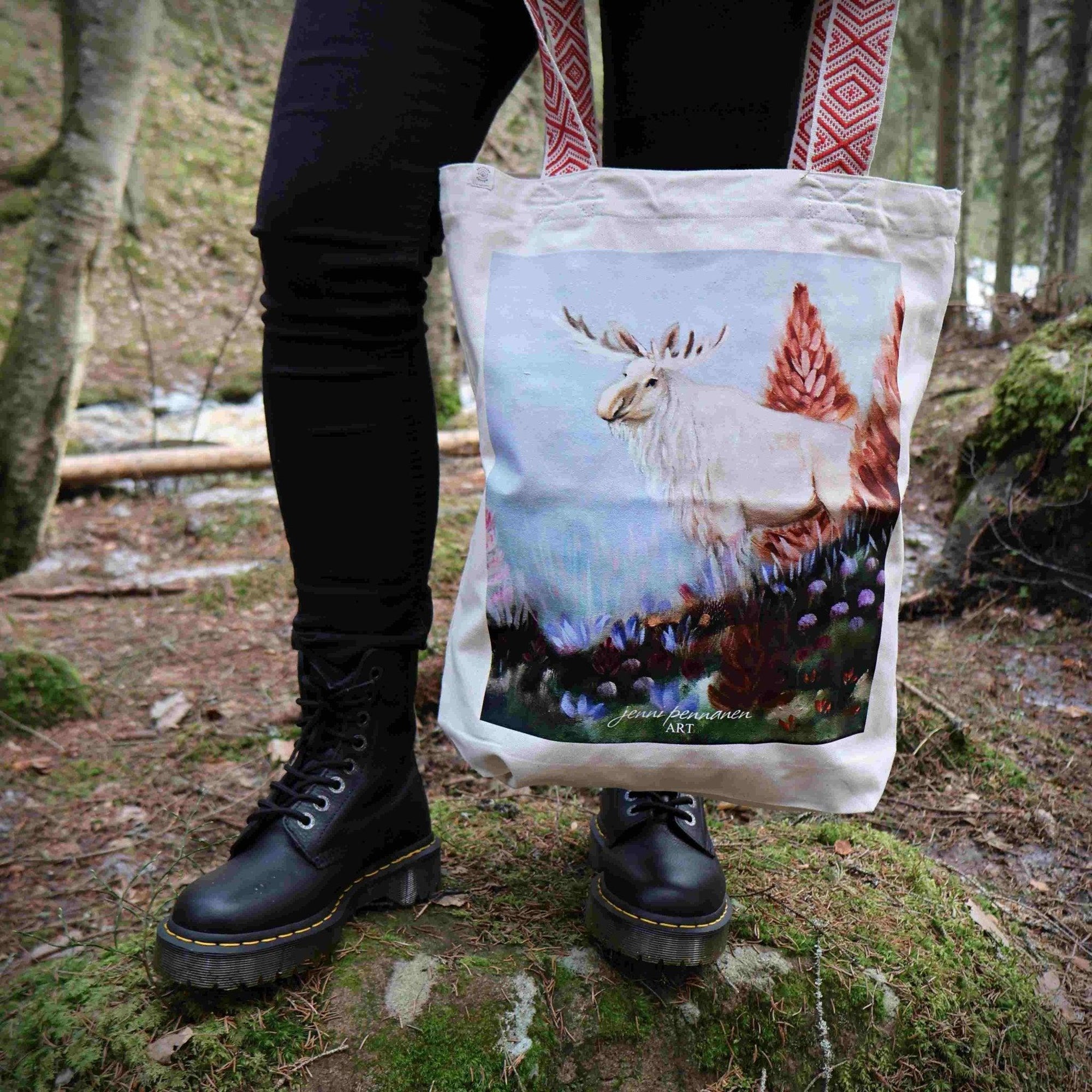 Premium Plus-Ekologinen puuvillakassi "Mielimetsäni" -taidepainatuksella - Jenni Pennanen Art