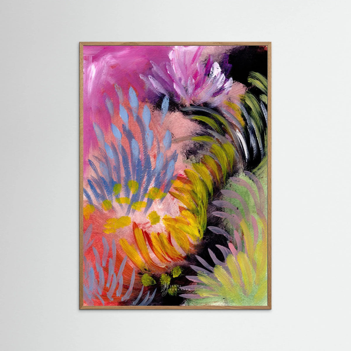 River Field – Fine Art -taidejuliste, abstrakti niittyaihe joenvarresta, Jenni Pennanen Art