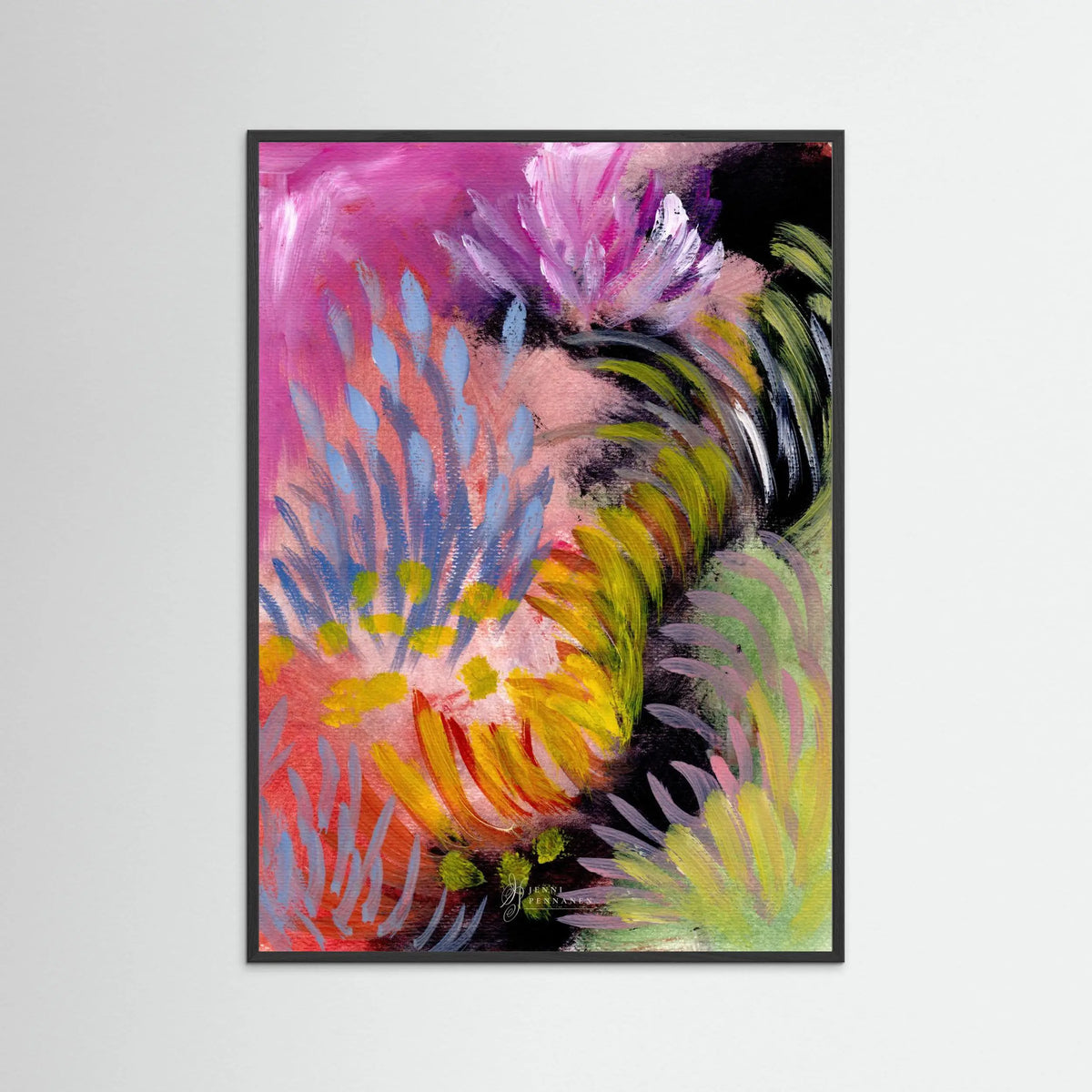 River Field – Fine Art -taidejuliste, abstrakti niittyaihe joenvarresta, Jenni Pennanen Art