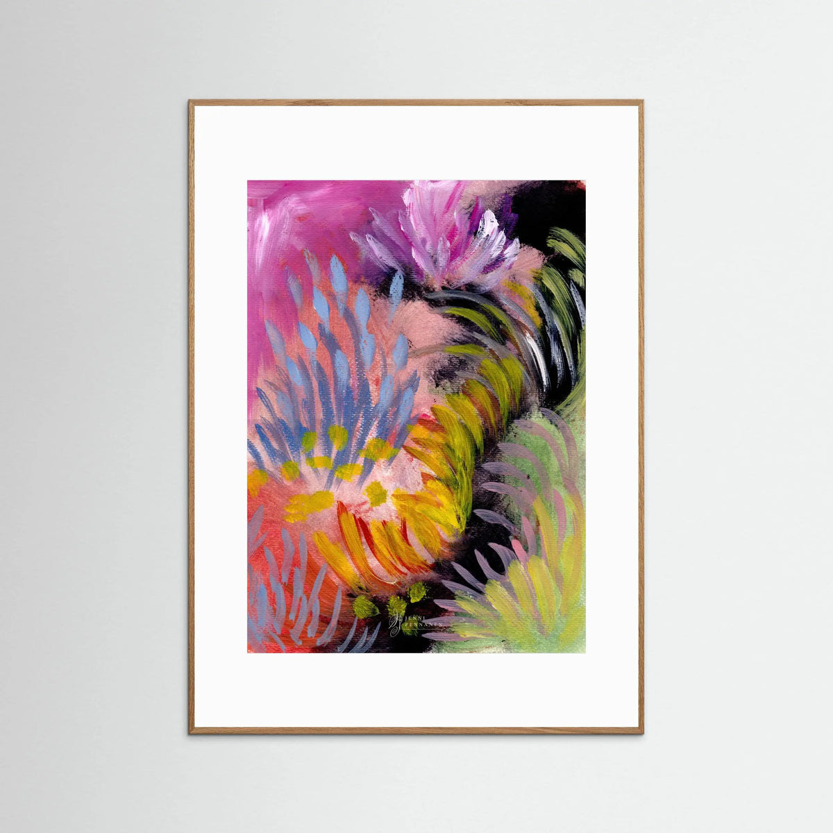 River Field – Fine Art -taidejuliste, abstrakti niittyaihe joenvarresta, Jenni Pennanen Art