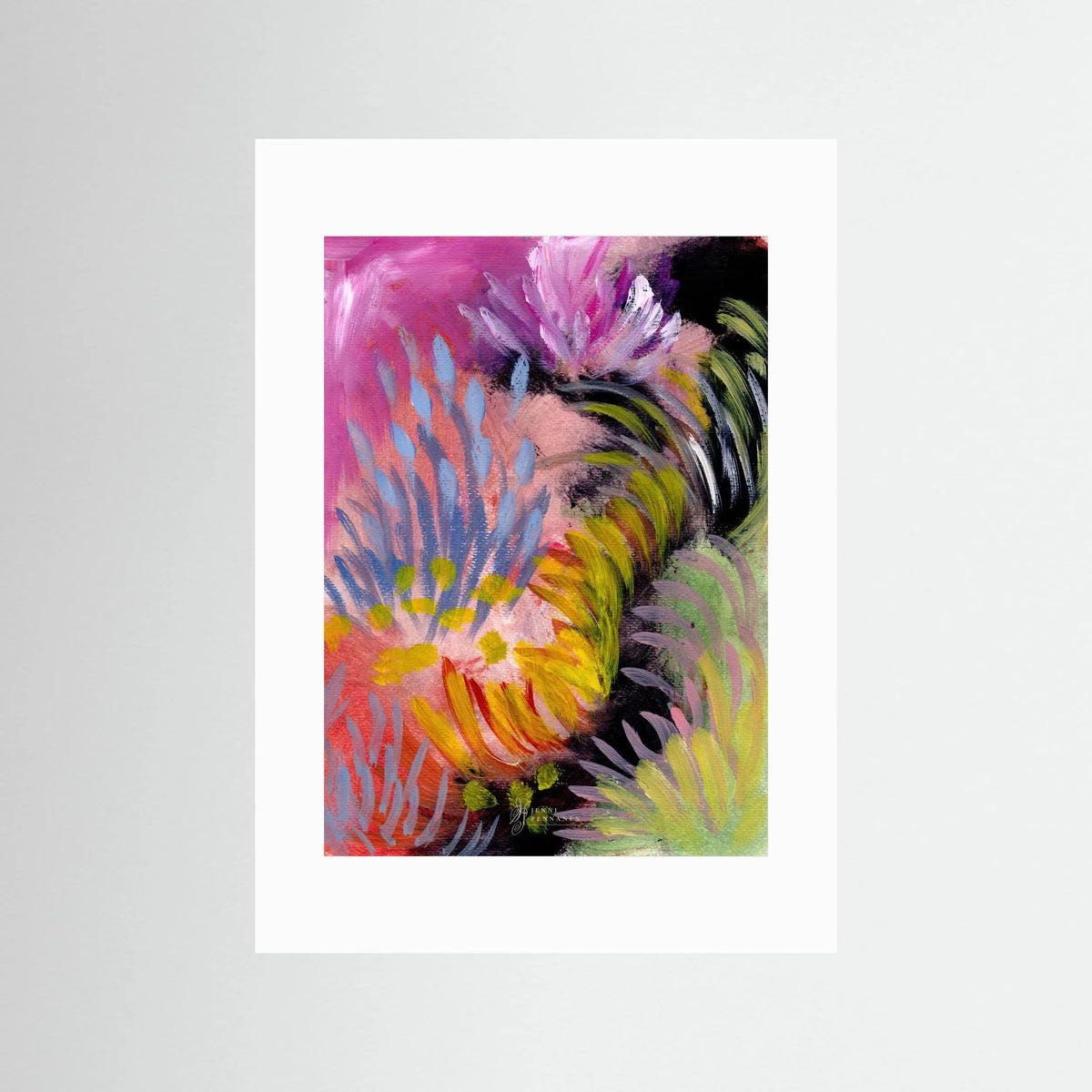 River Field – Fine Art -taidejuliste, abstrakti niittyaihe joenvarresta, Jenni Pennanen Art